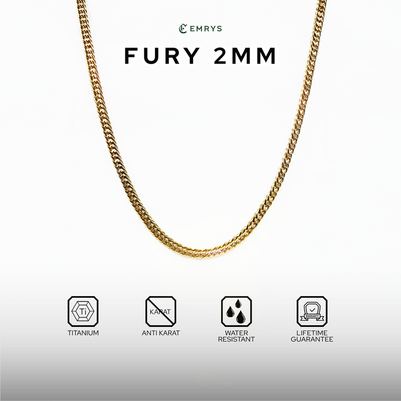 Emrys Necklace FURY 2mm Real Titanium Anti Karat Kalung Titanium Pria Wanita