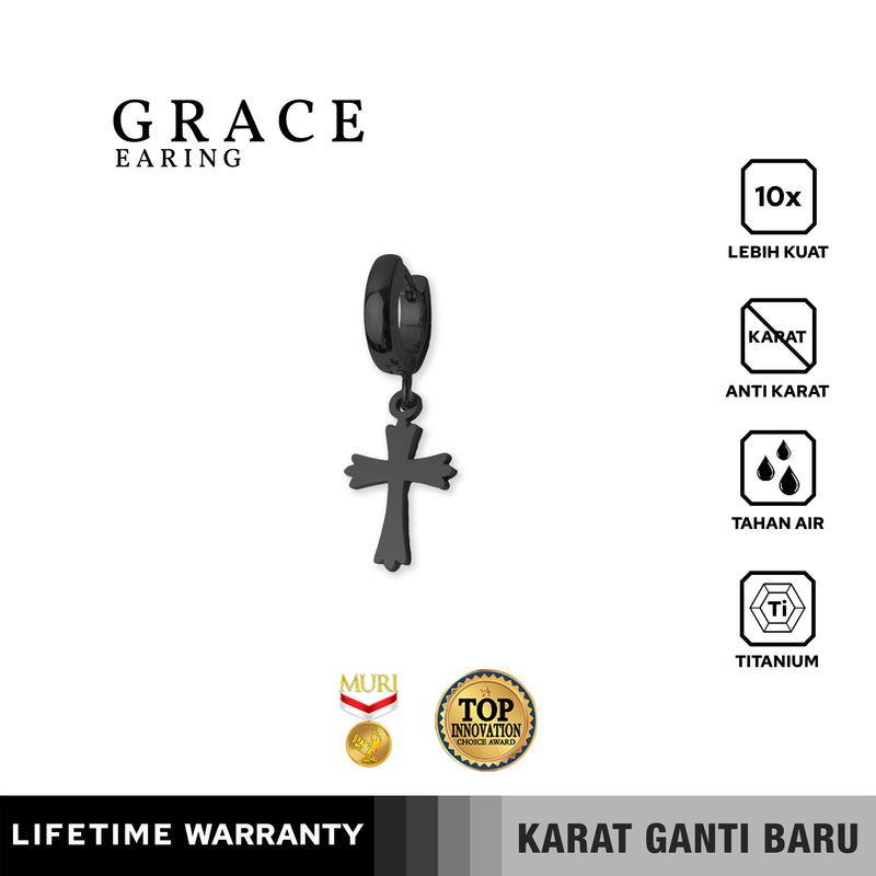 Emrys GRACE Salib  Anting Tindik TITANIUM Anti Karat Pria dan Wanita