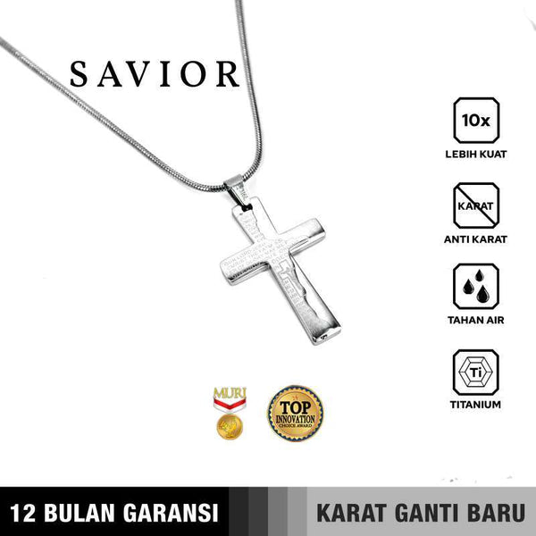 Emrys Liontin Set SAVIOR Titanium Anti Karat Kalung Liontin Salib Titanium Pria Wanita