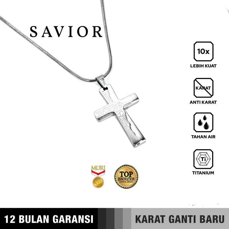 Emrys Liontin Set SAVIOR Titanium Anti Karat Kalung Liontin Salib Titanium Pria Wanita