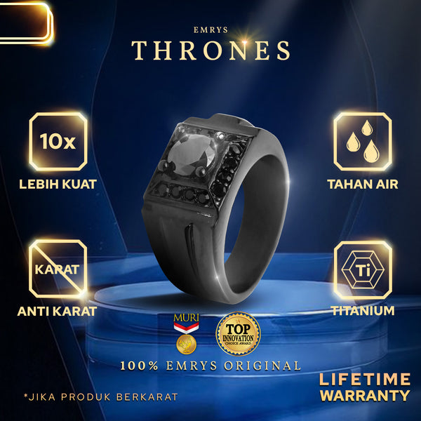 Emrys Premium Ring THRONES BLACK Real Titanium Anti Karat Cincin Titanium Pria Wanita