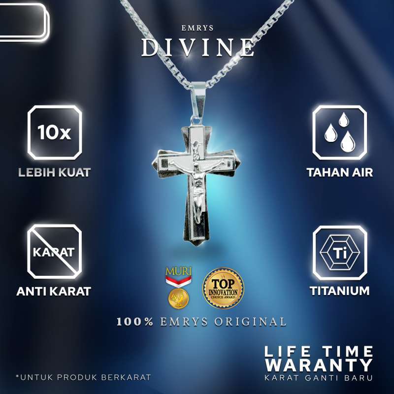 Emrys Liontin Set DIVINE Titanium Anti Karat Kalung Liontin Salib Titanium Pria Wanita