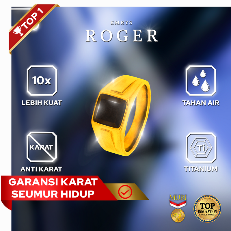 Emrys Premium Ring ROGER Real Titanium Anti Karat Cincin Titanium Pria Wanita