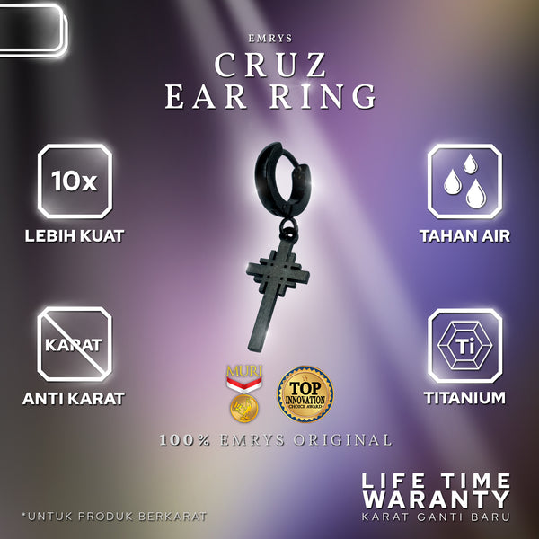 Emrys CRUZ Salib Anting Tindik TITANIUM Anti Karat Pria dan Wanita