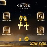 Emrys GRACE Salib  Anting Tindik TITANIUM Anti Karat Pria dan Wanita