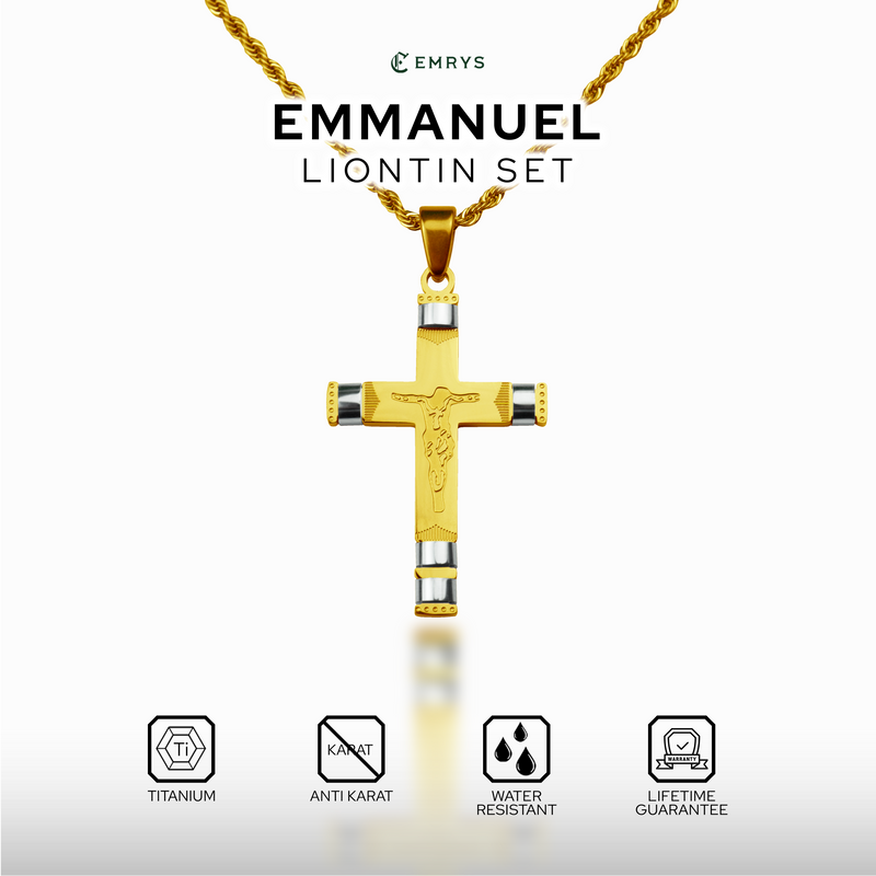 Emrys Liontin Set EMMANUEL Titanium Anti Karat Kalung Liontin Salib Titanium Pria Wanita