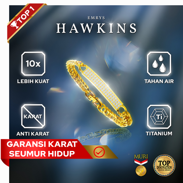 Emrys Premium HAWKINS Real Titanium GELANG Anti Karat Pria Wanita