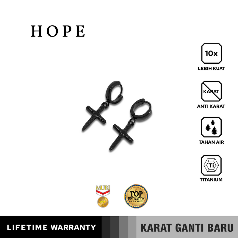 Emrys HOPE Salib Anting Tindik TITANIUM Anti Karat Pria dan Wanita
