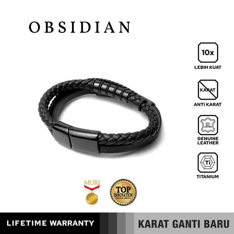 Emrys OBSIDIAN Bracelet Real Leather Gelang Kulit Pria dan Wanita
