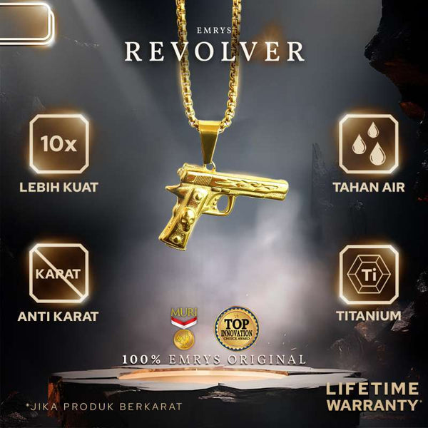 Emrys Liontin Set REVOLVER Kalung Liontin Titanium Anti Karat Pria Wanita