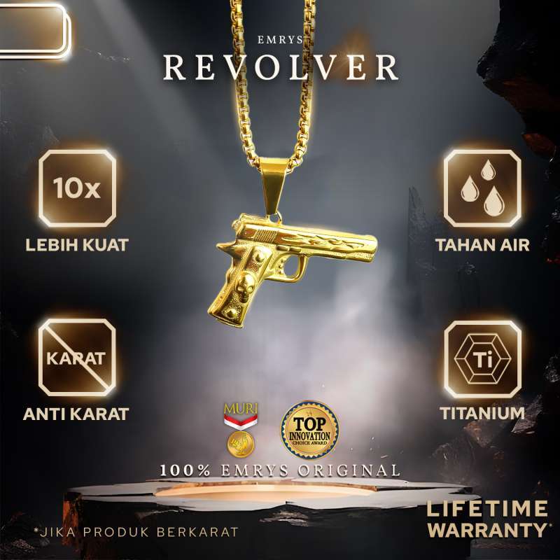 Emrys Liontin Set REVOLVER Kalung Liontin Titanium Anti Karat Pria Wanita