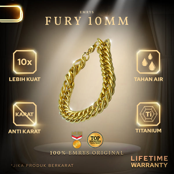 Emrys Premium Fury 10mm BRACELET Real Titanium GELANG Anti Karat Pria Wanita