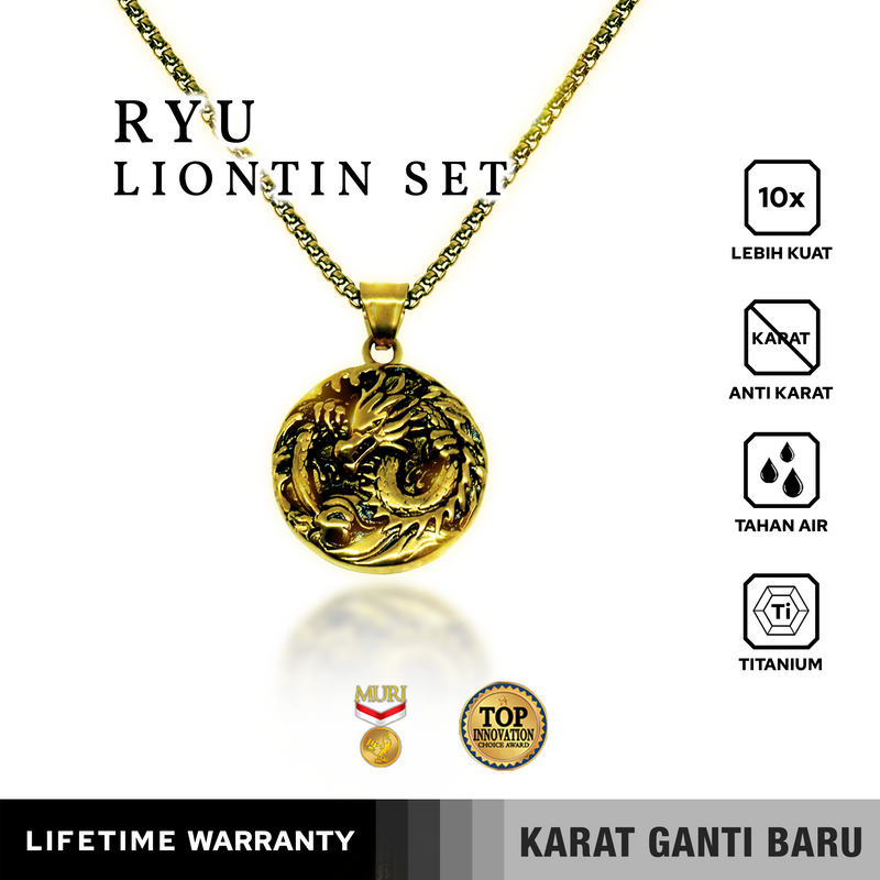 Emrys Liontin Set RYU Real Titanium Anti Karat Kalung Titanium Pria Wanita