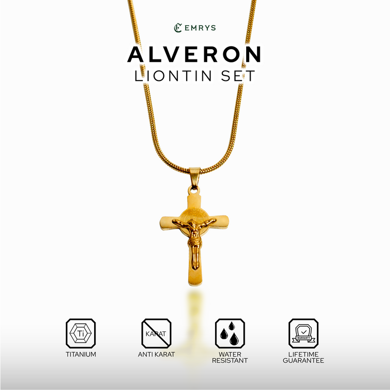 Emrys Liontin Set ALVERON Titanium Anti Karat Kalung Liontin Salib Titanium Pria Wanita