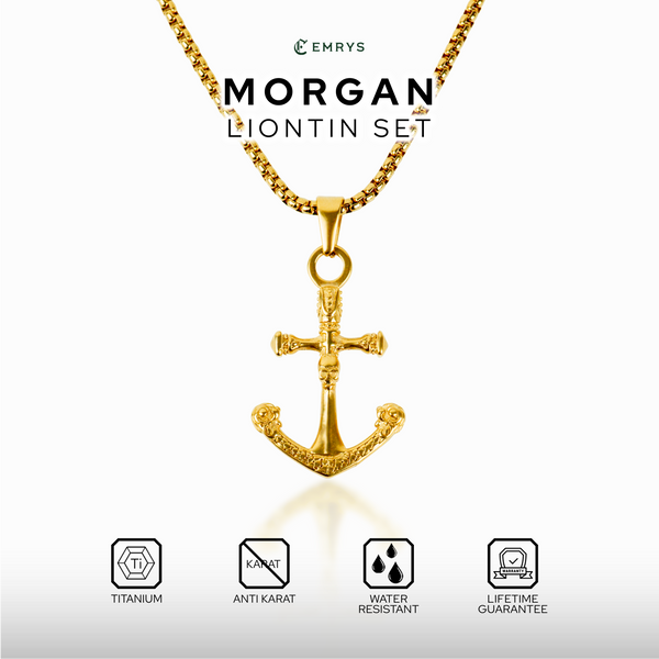 Emrys Liontin Set MORGAN Real Titanium Anti Karat Kalung Titanium Pria Wanita