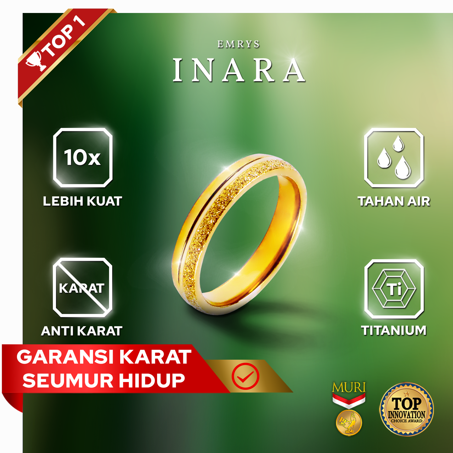 Emrys Premium Ring INARA Real Titanium Anti Karat Cincin Titanium ...
