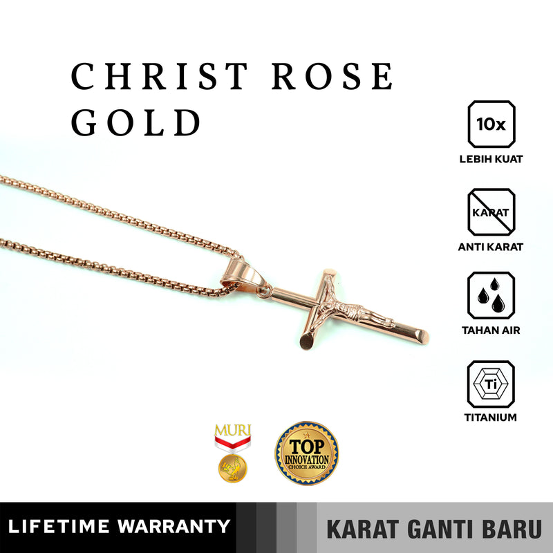 Emrys Liontin Set CHRIST ROSE GOLD Titanium Anti Karat Kalung Liontin Salib Titanium Pria Wanita