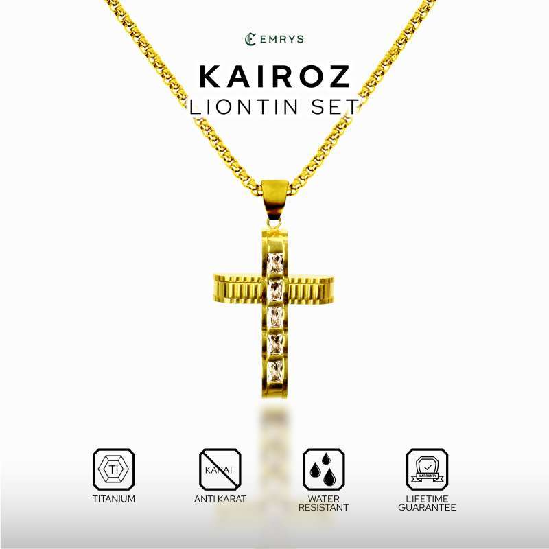 Emrys Liontin Set KAIROZ Titanium Anti Karat Kalung Liontin Salib Titanium Pria Wanita