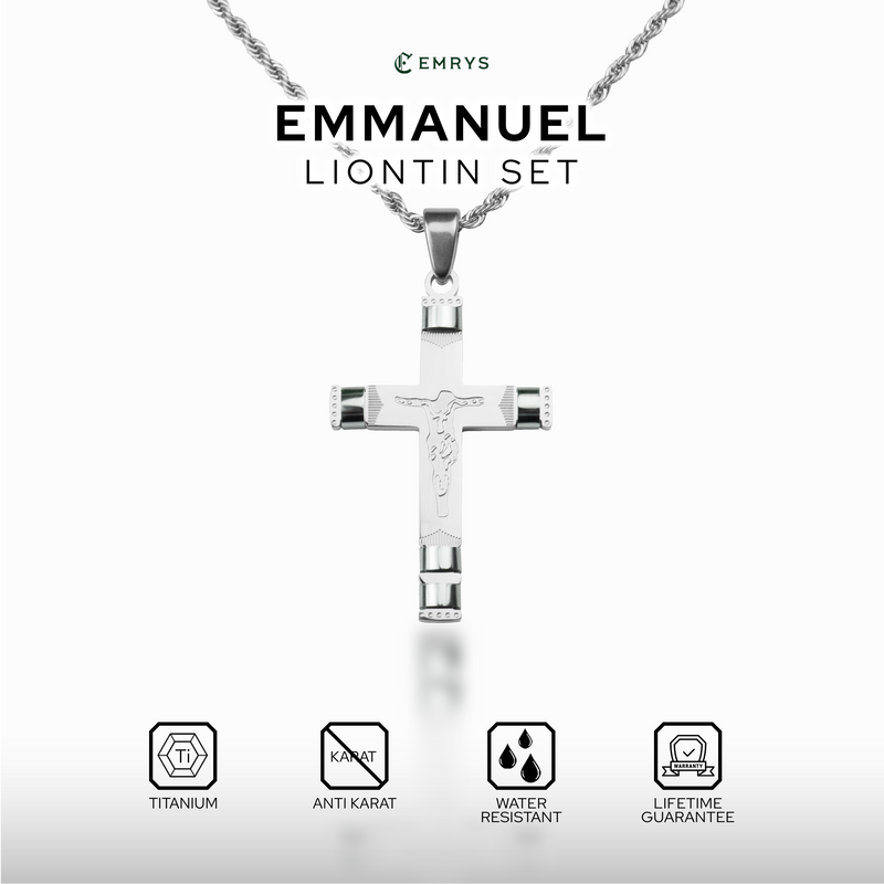 Emrys Liontin Set EMMANUEL Titanium Anti Karat Kalung Liontin Salib Titanium Pria Wanita