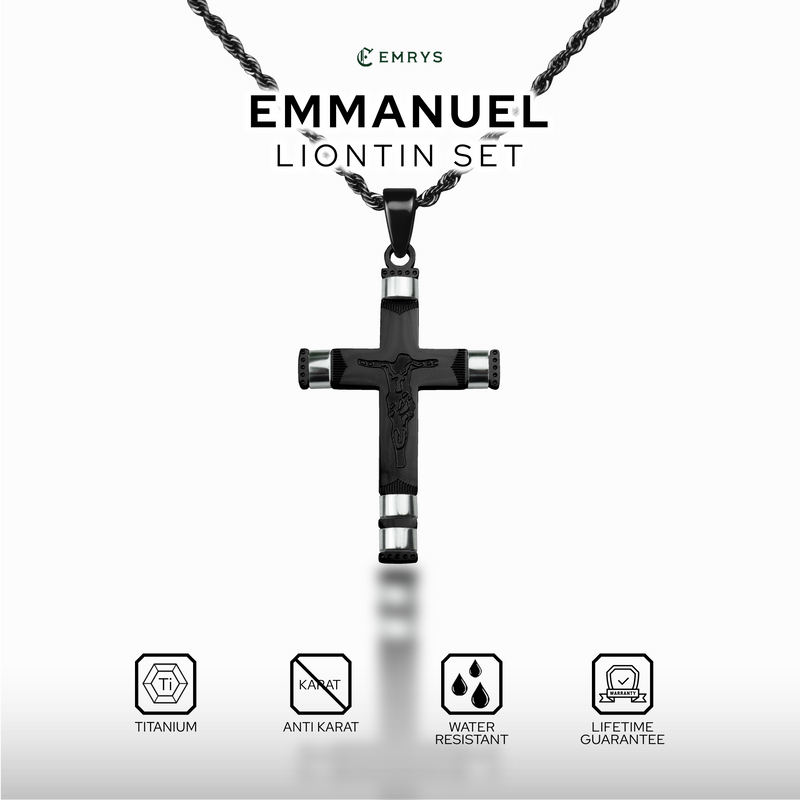 Emrys Liontin Set EMMANUEL Titanium Anti Karat Kalung Liontin Salib Titanium Pria Wanita