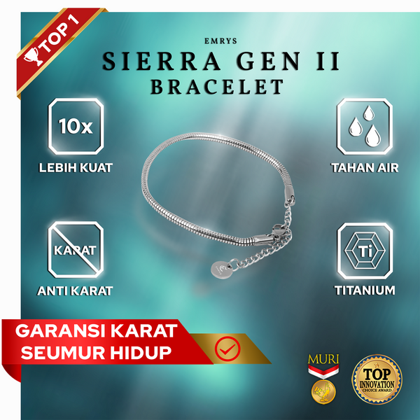 Emrys Premium Bracelet SIERRA GEN II Real Anti Karat Gelang Titanium Pria dan Wanita