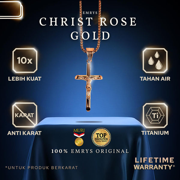 Emrys Liontin Set CHRIST ROSE GOLD Titanium Anti Karat Kalung Liontin Salib Titanium Pria Wanita