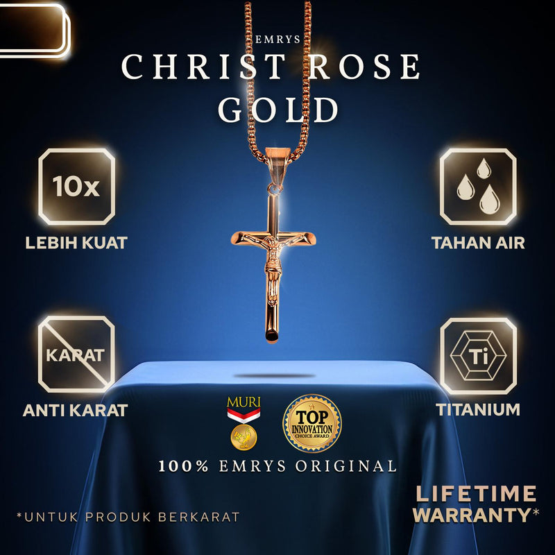 Emrys Liontin Set CHRIST ROSE GOLD Titanium Anti Karat Kalung Liontin Salib Titanium Pria Wanita