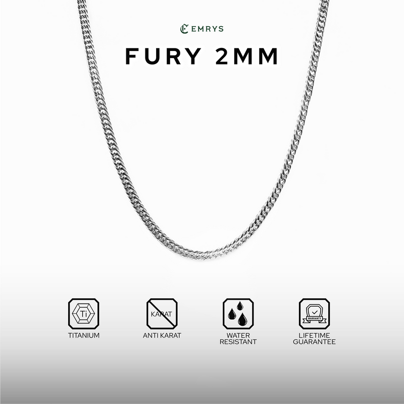 Emrys Necklace FURY 2mm Real Titanium Anti Karat Kalung Titanium Pria Wanita