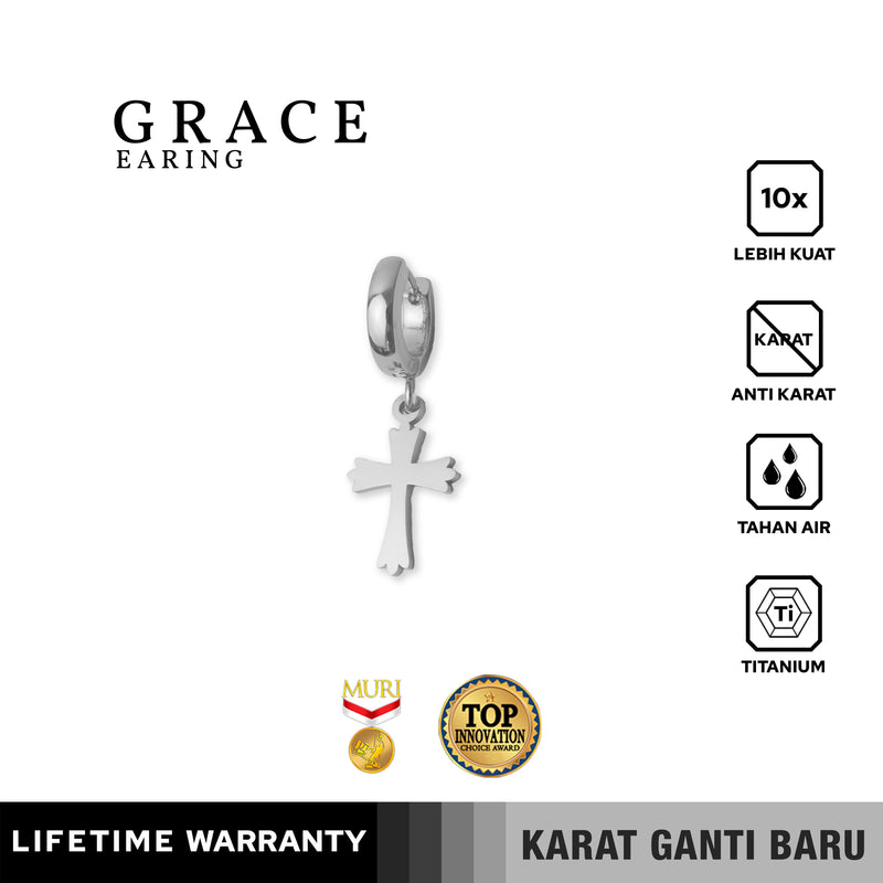 Emrys GRACE Salib  Anting Tindik TITANIUM Anti Karat Pria dan Wanita