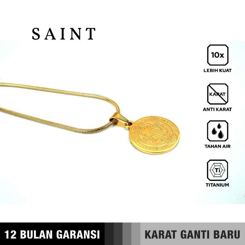 Emrys Liontin Set SAINT COIN + SIERRA Real Titanium Anti Karat Kalung Liontin Titanium Pria Wanita