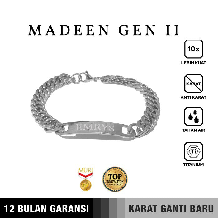 Emrys Premium MADEEN GEN II Real Titanium GELANG Anti Karat Pria Wanita