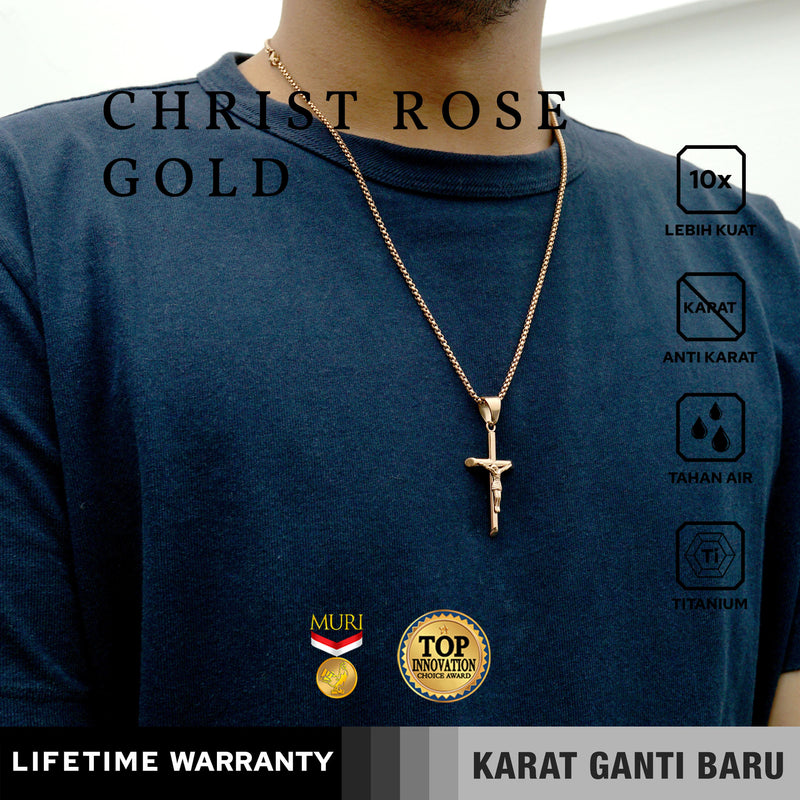 Emrys Liontin Set CHRIST ROSE GOLD Titanium Anti Karat Kalung Liontin Salib Titanium Pria Wanita