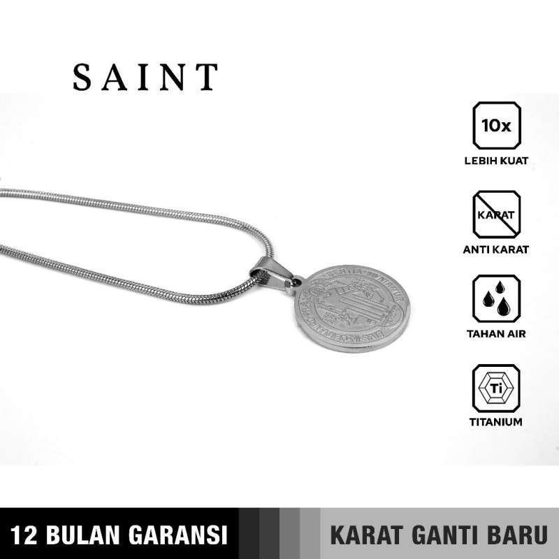 Emrys Liontin Set SAINT COIN + SIERRA Real Titanium Anti Karat Kalung Liontin Titanium Pria Wanita