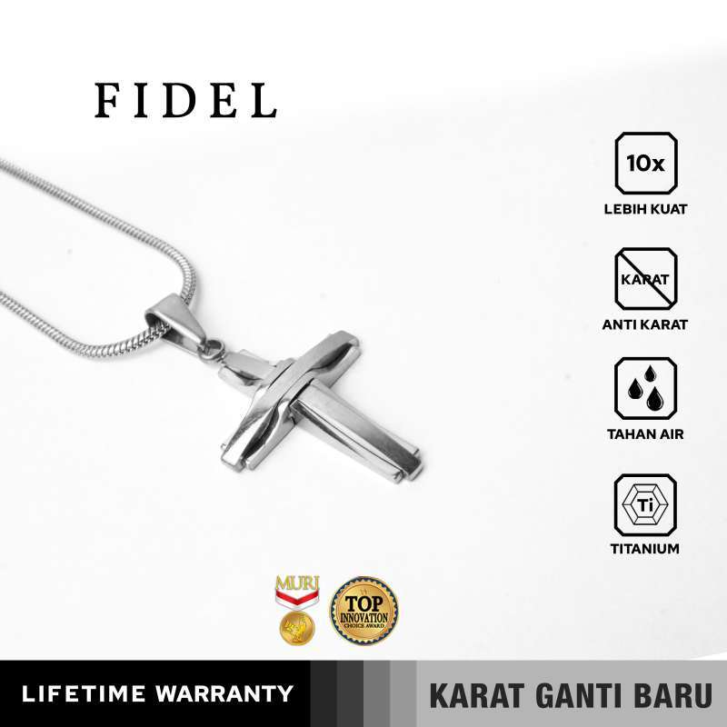 Emrys Liontin Set FIDEL Titanium Anti Karat Kalung Liontin Salib Titanium Pria Wanita