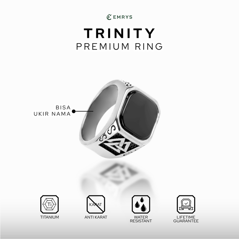 Emrys TRINITY Premium Ring Cincin Titanium Pria Wanita Anti Karat Tahan Air