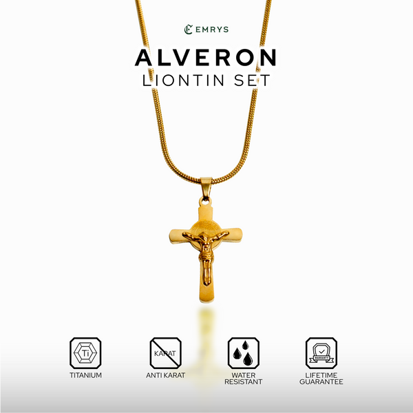 Emrys Liontin Set ALVERON Titanium Anti Karat Kalung Liontin Salib Titanium Pria Wanita