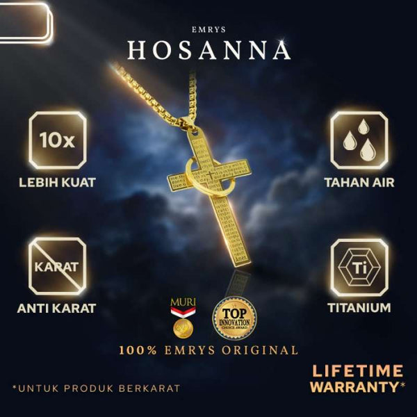 Emrys Liontin Set HOSANNA Titanium Anti Karat Kalung Liontin Salib Titanium Pria Wanita