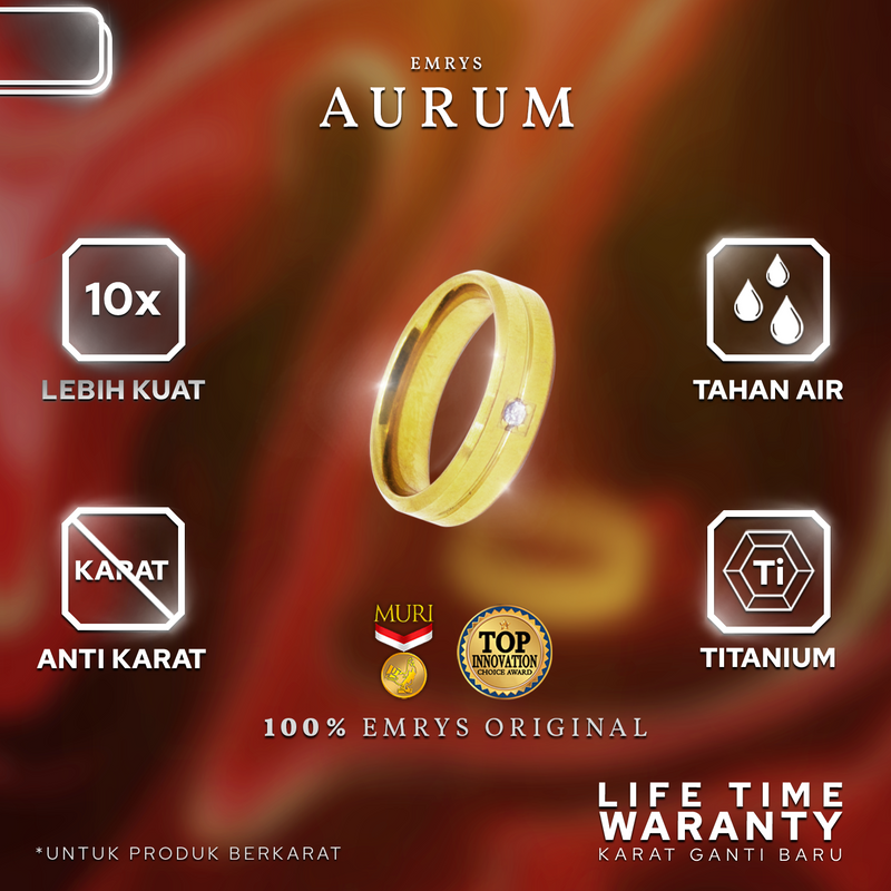 Emrys Simple Ring AURUM  Real Titanium Anti Karat Cincin Titanium Pria Wanita