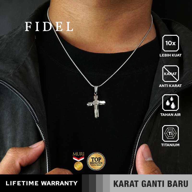 Emrys Liontin Set FIDEL Titanium Anti Karat Kalung Liontin Salib Titanium Pria Wanita