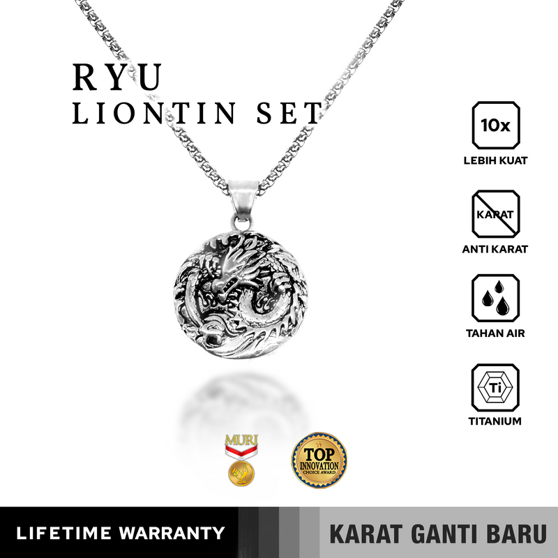 Emrys Liontin Set RYU Real Titanium Anti Karat Kalung Titanium Pria Wanita