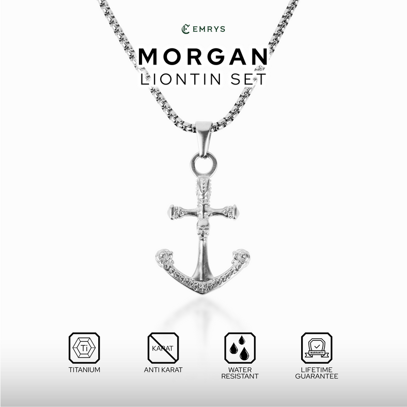 Emrys Liontin Set MORGAN Real Titanium Anti Karat Kalung Titanium Pria Wanita