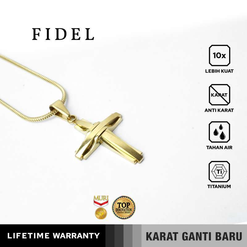 Emrys Liontin Set FIDEL Titanium Anti Karat Kalung Liontin Salib Titanium Pria Wanita