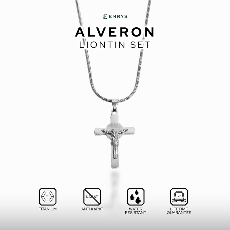 Emrys Liontin Set ALVERON Titanium Anti Karat Kalung Liontin Salib Titanium Pria Wanita