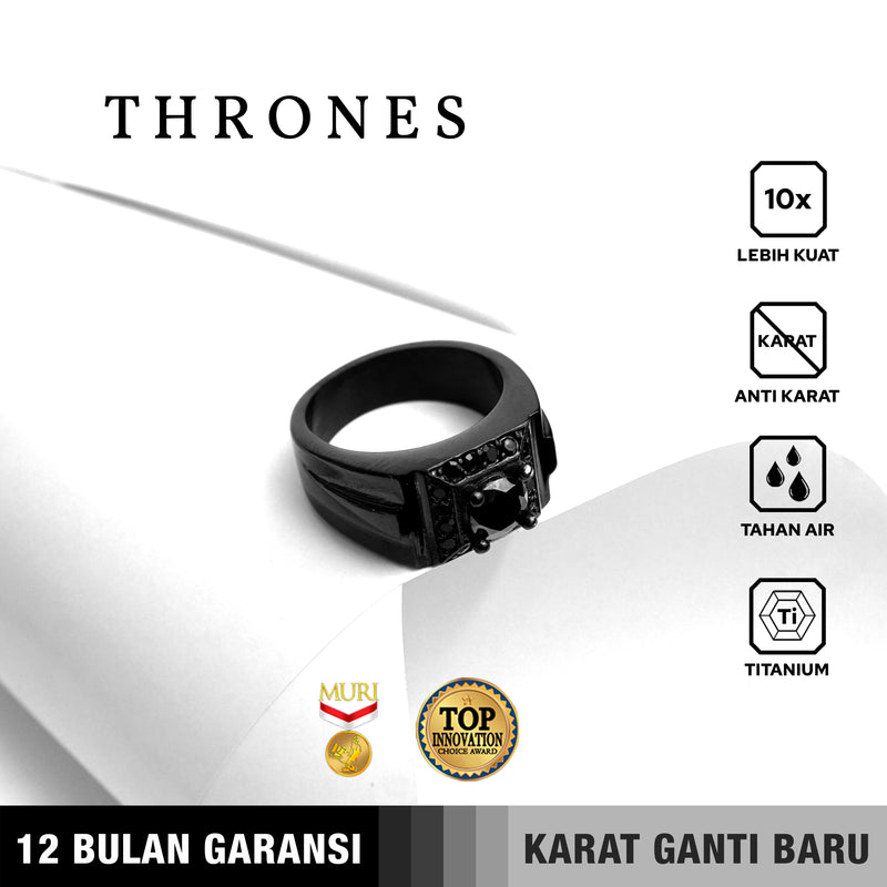 Emrys Premium Ring THRONES BLACK Real Titanium Anti Karat Cincin Titanium Pria Wanita