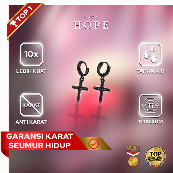 Emrys HOPE Salib Anting Tindik TITANIUM Anti Karat Pria dan Wanita