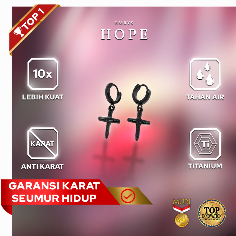 Emrys HOPE Salib Anting Tindik TITANIUM Anti Karat Pria dan Wanita
