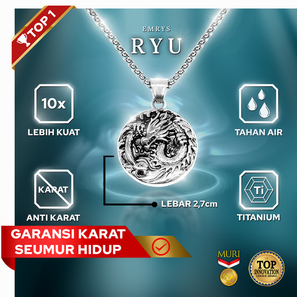 Emrys Liontin Set RYU Real Titanium Anti Karat Kalung Titanium Pria Wanita