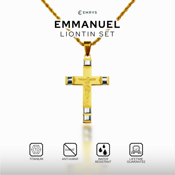 Emrys Liontin Set EMMANUEL Titanium Anti Karat Kalung Liontin Salib Titanium Pria Wanita