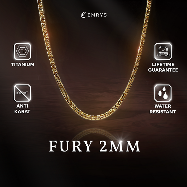 Emrys Necklace FURY 2mm Real Titanium Anti Karat Kalung Titanium Pria Wanita