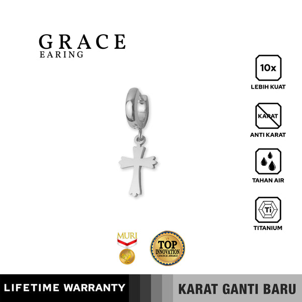 Emrys GRACE Salib  Anting Tindik TITANIUM Anti Karat Pria dan Wanita